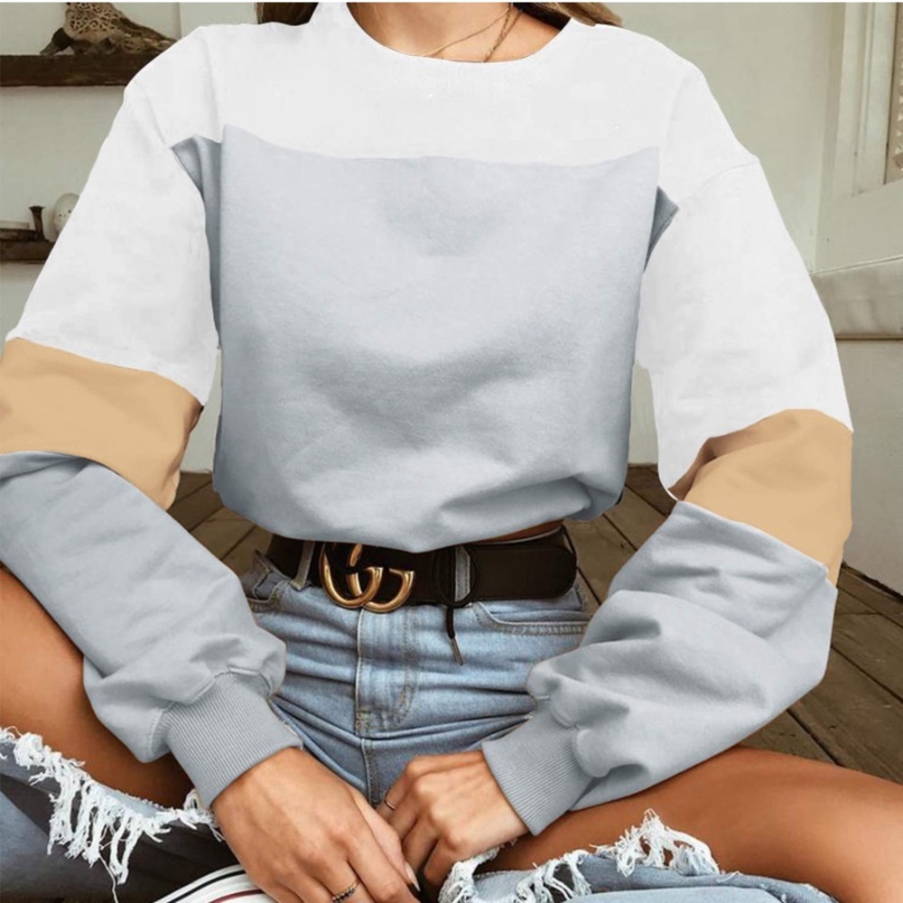 Drawstring Color Block Crop Pullover - Picture 3 of 3